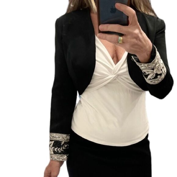 BELLVILLE SASSOON LORCAN MULLANY Silk Embellished Cuffs Sequins Shrug Jacket.Sz6 - Picture 1 of 14